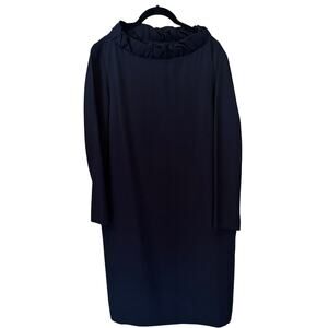 COS Navy Long Sleeve Ruffle Collar Midi Dress